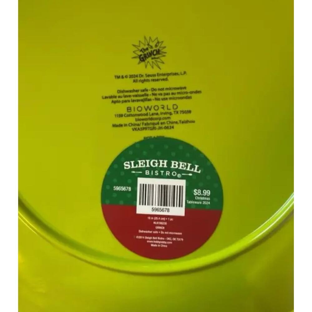 Dr Seuss GRINCH Smile 10" Melamine Plate Bioworld 2024 NEW Christmas Holiday - Picture 2 of 3